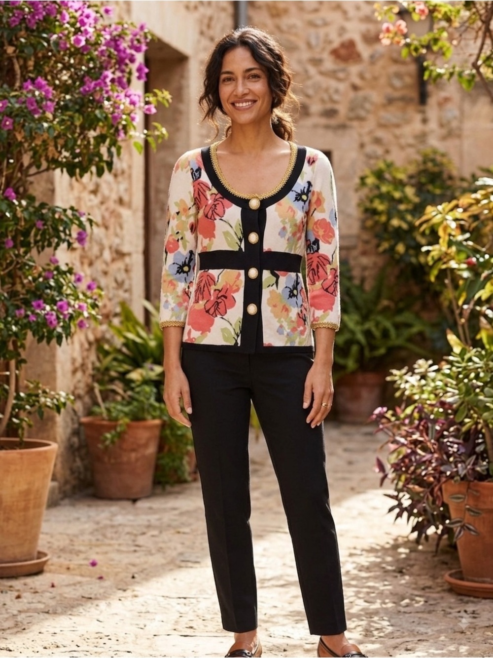 Lia Molly New Orleans Anthropologie floral knit cardigan sweater Size Small